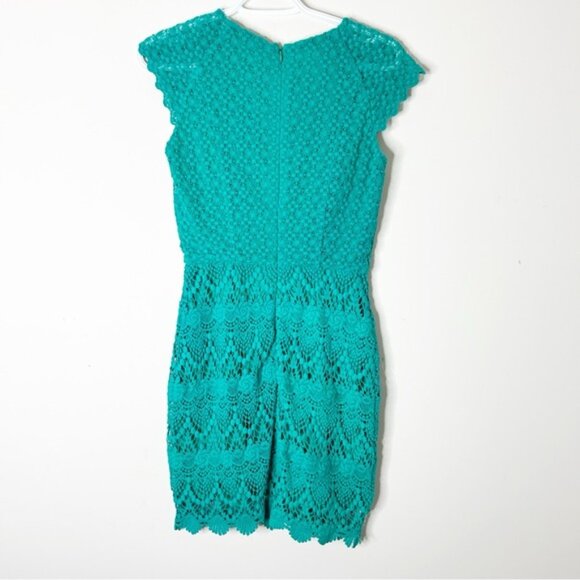 MANGO Lace Mini Dress Teal Green Cap Sleeve XS Work wear Business Casual Office - Picture 15 of 16
